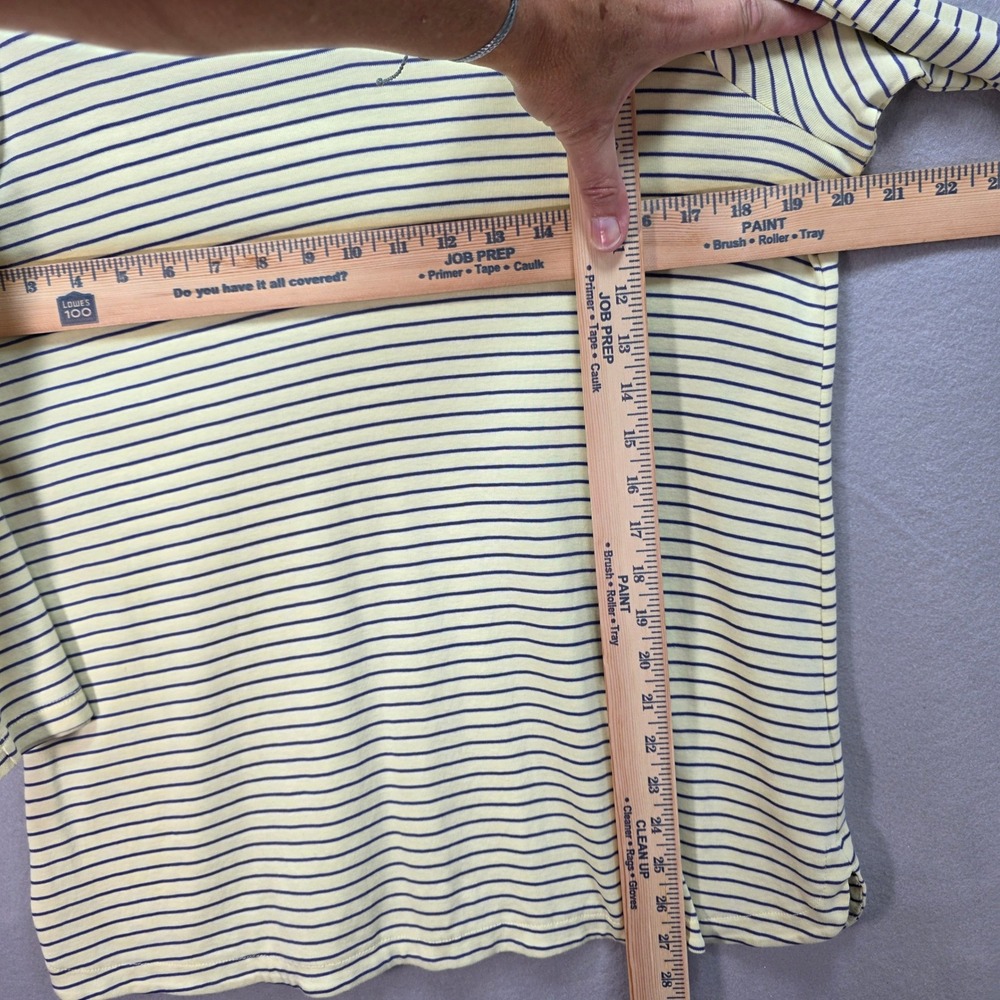 J Jill Striped Shirt Womens M Yellow Navy Pima Cotton Top Coastal Striped Vneck - Picture 7 of 9